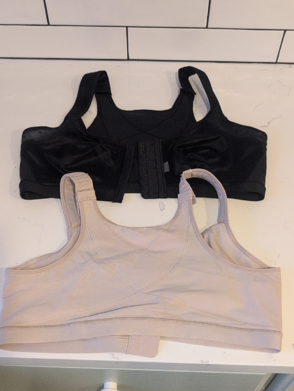 Front-Closure Support Bra — Black and Nude